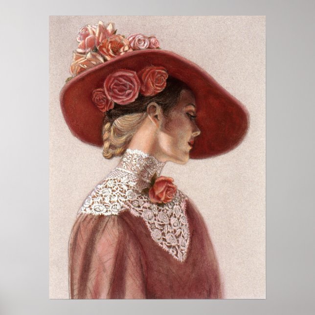 Póster Elegante dama victoriana, Rosa Gorra Poster de art (Frente)