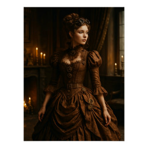Póster Elegante dama victoriana steampunk en marrón