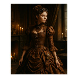 Póster Elegante dama victoriana steampunk en marrón