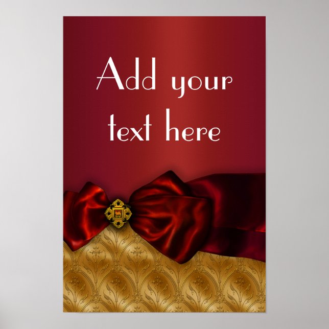 Póster Elegante Damasco Rojo y Dorado (Frente)