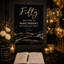 Póster elegante de cumpleaños 50 en negro y oro
