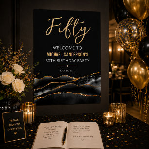 Póster elegante de cumpleaños 50 en negro y oro