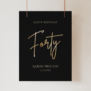 Póster elegante de cumpleaños número 40 en negro y