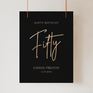 Póster elegante de cumpleaños número 50 en negro y