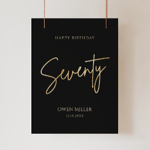 Póster elegante de cumpleaños número 70 en negro y