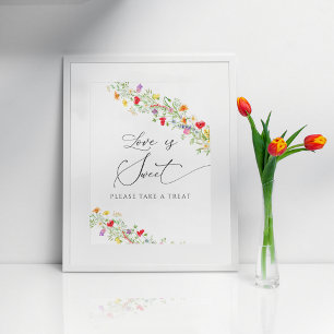 Póster elegante de ducha de novia floral de amor e