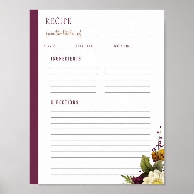 Póster Elegante de la cocina de plantilla de receta en bl (Frente)