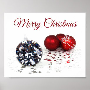 Póster Elegante Diamante y Ornamentos de Navidad Rojo
