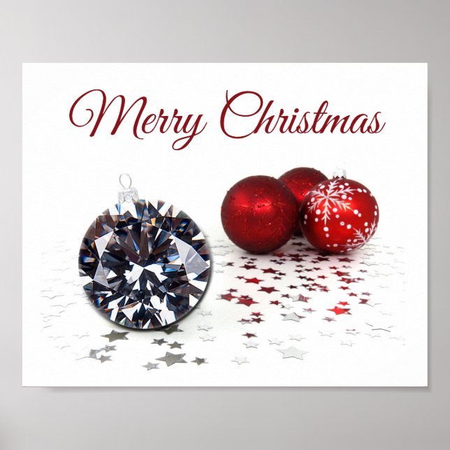 Póster Elegante Diamante y Ornamentos de Navidad Rojo (Frente)