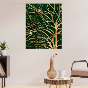 Póster Elegante Dibujo de Oro Verde Otoño Otoño