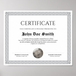 Póster Elegante Diploma Clásico Certificado sello platead