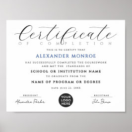 Póster Elegante Diploma Digital Certificado Azul Negro