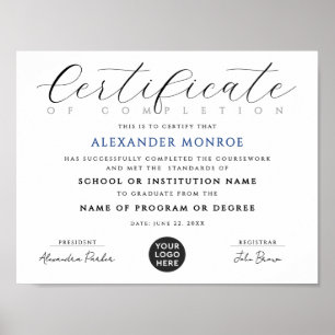 Póster Elegante Diploma Digital Certificado Azul Negro
