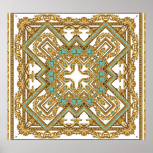 Póster Elegante diseño barroco dorado, ornamental.