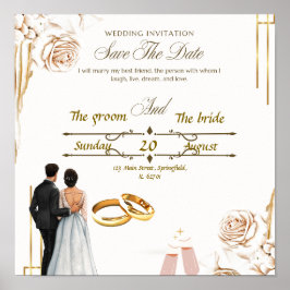 Póster Elegante Diseño de Invitación de Boda - Belleza si