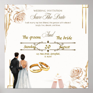 Póster Elegante Diseño de Invitación de Boda - Belleza si
