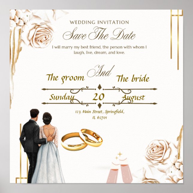 Póster Elegante Diseño de Invitación de Boda - Belleza si (Frente)