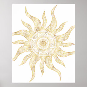 Póster Elegante Diseño de Mandala Gold Sun