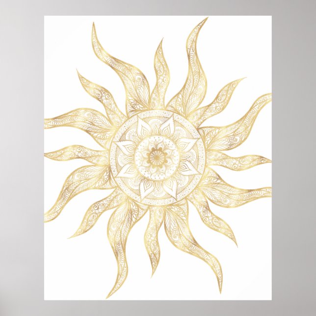 Póster Elegante Diseño de Mandala Gold Sun (Frente)