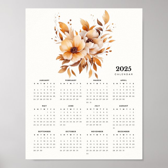 Póster Elegante diseño floral de tonos beige calendario d (Frente)