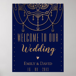 Póster Elegante diseño tradicional indio azul Bienvenida