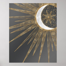 Póster Elegante Doodles dorados Sun Moon Mandala Diseño