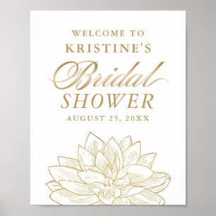Póster Elegante Dorado Dahlia Floral Bridal Ducha Bienven