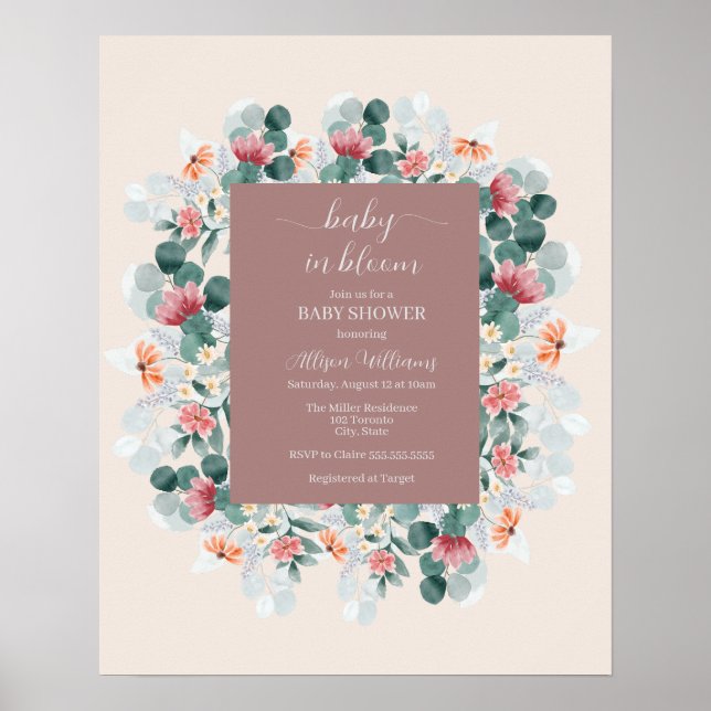 Póster Elegante ducha de flores silvestres acuáticas (Frente)
