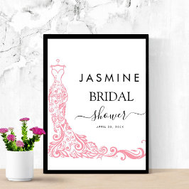 Póster Elegante ducha de novia blanca y rosa