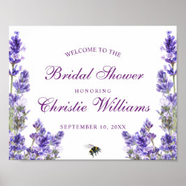 Póster Elegante ducha de novia con flores de lavanda púrp