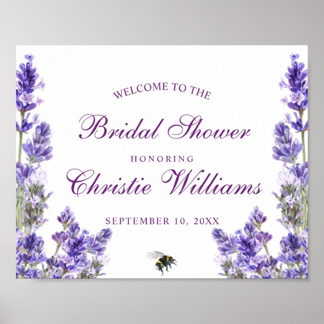 Póster Elegante ducha de novia con flores de lavanda púrp (Frente)