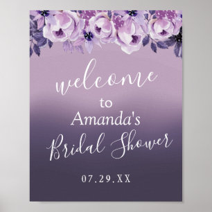 Póster Elegante ducha de novia con flores moradas bienven