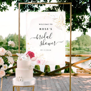 Póster Elegante ducha de novia con flores rosadas