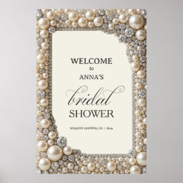 Póster Elegante ducha de novia con perlas