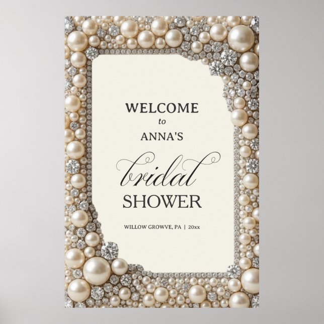 Póster Elegante ducha de novia con perlas (Frente)