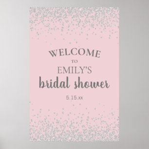 Póster Elegante ducha de novia con rosa y confeti de plat
