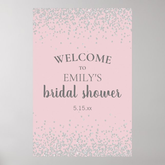 Póster Elegante ducha de novia con rosa y confeti de plat (Frente)