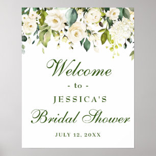 Póster Elegante ducha de novia Eucalyptus White Roses