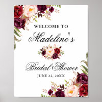 Elegante ducha de novia floral borgoñona