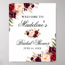 Póster Elegante ducha de novia floral borgoñona