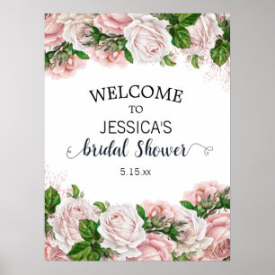 Póster Elegante ducha de novia floral color de agua rosa