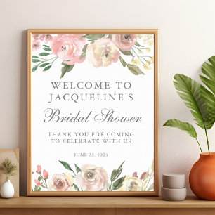 Póster Elegante ducha de novia floral de peonía rosa rubo