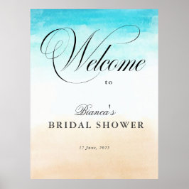 Póster Elegante Ducha de Novia Tropical Costera
