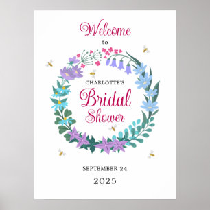 Póster Elegante ducha de novia Wildflowers Garland Bienve