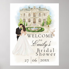 Póster Elegante ducha nupcial con novia y lugar de Groom
