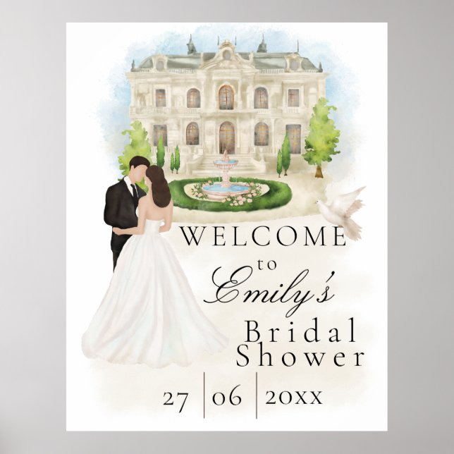 Póster Elegante ducha nupcial con novia y lugar de Groom (Frente)