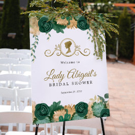 Póster Elegante ducha verde floral victoriana de novias