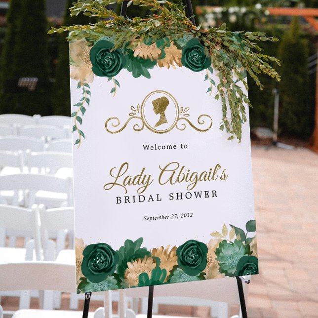 Póster Elegante ducha verde floral victoriana de novias (Subido por el creador)