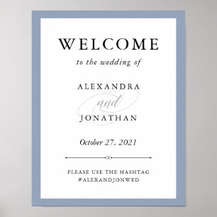 Póster Elegante Dusty Blue Boda Welcome