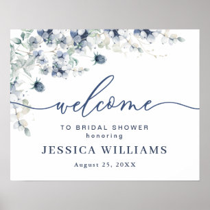 Póster Elegante Dusty Blue Boho Bridal Shower signo de bi